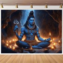 Viešpats Šiva Sieninė gobelenas Meditacijos urvas Plakatas Hindu dievo dekoras Trishul Energijos menas Sieninė puošmena Joga Šventyklos Altoriaus kambarys Dovana 40x60 cm