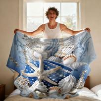1Pc Coral Starfish Printed Flannel Blanket In Multiple Sizes, Soft And Comfortable, Suitable For Napping, Machine Washable 70x100cm