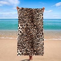 Ypač didelis leopardo rašto mikropluošto paplūdimio rankšluostis, greitai džiūstantis, itin sugeriantis, nepaliekantis smėlio, kelioninis, vonios rankšluosčiai, kompaktiškas sporto salės šoninis apvyniojimas 140X180CM beige
