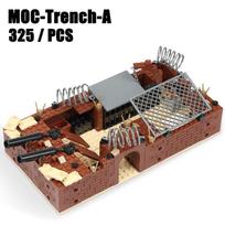 Hot WW2 Military Trench Bunker Defense Base Bunker Model Building Kits Mini Army Weapon Supplies Guns Bricks Sets Toy Gifts