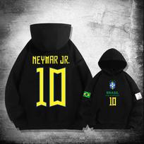 Pasaulio taurė Brazilija Neymar 10 su gobtuvu džemperis pavasariui ir rudeniui jaunimo futbolo laisvas vilnos storas paltas 155XXS