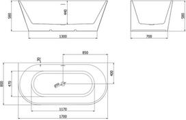Mexen Oris laisvai pastatoma prie sienos rifliuota vonia 170 x 80 cm, balta/pilka, persipylimas gun metal - 52871708062-95