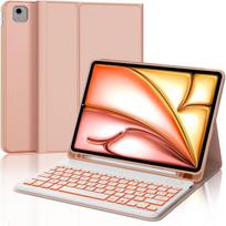 Dėklas su klaviatūra iPad Air 11 Bluetooth AZERTY apšviesta Rožinė FR — ipad air priedai, belaidė planšetės klaviatūra, dėklas su rašikliu, tpu apsauginis dėklas, apšviečiama bluetooth klaviatūra, nuotolinio darbo įranga