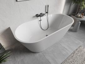 Mexen Oris prie sienos pastatoma rifliuota vonia 170 x 80 cm, balta, su gun gray šepečiu valoma persipylimo anga, 170 x 80 cm