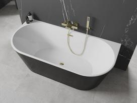 Mexen Oval laisvai pastatoma vonia prie sienos 150 x 75 cm, balta/juoda, auksinė išleidimo anga - 52671507575-50, 150 x 75 cm