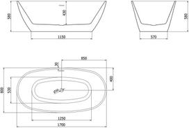 Mexen Eris laisvai pastatoma vonia 170 x 80 cm, balta/juoda, aukso spalvos perpildymo anga - 53441708075-50