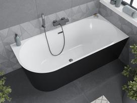 Mexen Mia laisvai pastatoma kampinė dešinė vonia 160 x 80 cm, balta/juoda, persipylimo gun metal - 52691608075P-95