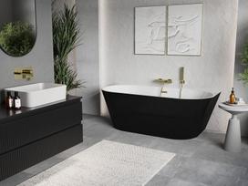 Mexen Oris laisvai pastatoma prie sienos rifliuota vonia 150 x 75 cm, balta/juoda, auksinis persipylimas - 52871507575-50, 150 x 75 cm