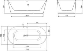 Mexen Oval Slim laisvai pastatoma prie sienos vonia 170 x 80 cm, balta, baltas persipylimas - 52661708000-20