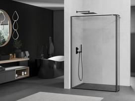 Mexen Kioto dušo sienelė Walk-in 130 x 40 cm, juodas rėmelis, gun metais - 800-130-212-95-70-040