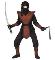 Vaikiškas "ninja" kostiumas rudas, su kauke ir galvos juosta