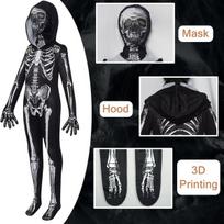 Vaikiškas kostiumas Skeletas Rinkinys Helovynui Juodas 140 cm — helovino kostiumas, karnavalo kostiumas, berniuko kombinezonas, mergaitės kostiumas, baliaus apranga, kostiumas su kauke, teminiai vaikiški drabužiai
