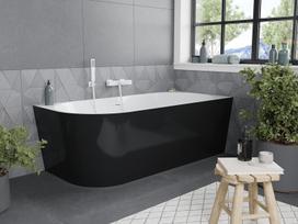 Mexen Mia laisvai stovinti kampinė dešinė vonia 170 x 80 cm, balta/juoda, baltas perpylimas - 52691708075P-20, 170 x 80 cm