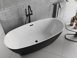 Mexen Luvo Slim laisvai pastatoma vonia 170 x 75 cm, balta/juoda, juoda perpylimo anga - 52801707575-70, 170 x 75 cm