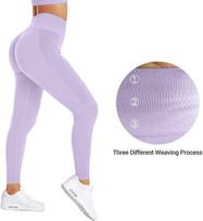 Moteriškos sportinės tamprės treniruotėms Push Up besiūlės jogai violetinės M — fitneso kelnės, sportinė apranga, aukšto liemens tamprės, pilateso apranga, formuojančios kelnės, tamprūs sportiniai drabužiai, scrunch tamprės