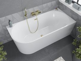 Mexen Mia laisvai stovinti kampinė vonia dešinė 170 x 80 cm, balta, auksinis šlifuotas persipylimas - 52691708000P-55, 170 x 80 cm