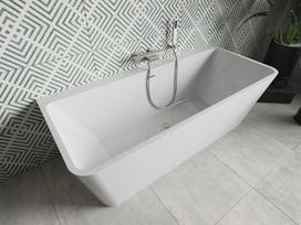 Mexen Volta laisvai pastatoma prie sienos vonia 170 x 75 cm, balta, matinis nikeliuotas perpylimas - 51131707500-97, 170 x 75 cm