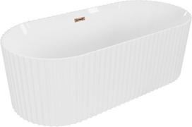 Mexen Paola laisvai stovinti vonia su grioveliais 170 x 80 cm, balta blizgi, persilimo anga rožinis auksas - 52721708000-60, 170 x 80