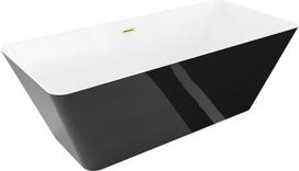 Mexen Velo Slim laisvai pastatoma vonia 170 x 75 cm, balta/juoda, perpylimo anga - auksinė šlifuota - 52811707575-55, 170 x 75 cm