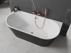 Mexen Oval laisvai statoma vonia prie sienos 160 x 80 cm, balta/juoda, perpildymo anga su rožiniu auksu - 52671608075-60, 160 x 80 cm