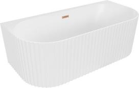 Mexen Sella laisvai stovinti prie sienos rifliuota vonia 150 x 75 cm, balta matinė, šepečiuota vario perpylimo anga, 150 x 75 cm