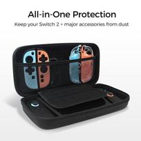 Apsauginis dėklas Nintendo Switch 2, rinkinys su plėvele, juodas — nintendo switch priedai, grūdintas stiklas 9h, žaidimų dėklas, konsolės krepšys, svirtelių antgaliai, apsauginis kompiuterio korpusas, žaidėjo rinkinys