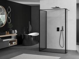 Mexen Kioto dušo sienelė Walk-in 140 x 120 x 40 cm, juodas rėmas, juoda - 800-140-120-221-70-70-040