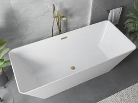 Mexen Velo Slim laisvai pastatoma vonia 170 x 75 cm, balta, brūkšniuota aukso perpylimo anga - 52811707500-55, 170 x 75 cm