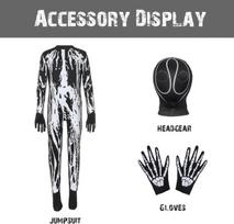 Vaikiškas Helovino kostiumas Ateivis šviečiantis 120 cm — vaikiškas kombinezonas, karnavalinis kostiumas, siaubo kostiumas, cosplay apranga, onesie berniukui, balių kostiumas, švytintys drabužiai