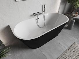 Mexen Oris laisvai pastatoma vonia prie sienos, rifliuota, 170 x 80 cm, balta/juoda, chromuota persipylimo anga - 52871708075-01, 170 x 80 cm