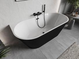 Mexen Oris laisvai pastatoma prie sienos rifliuota vonia 150 x 75 cm, balta/juoda, juodas persipylimas - 52871507575-70, 150 x 75 cm