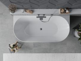 Mexen Oval Slim laisvai pastatoma sieninė vonia 170 x 80 cm, balta, persipylimo anga gun metal - 52661708000-95, 170 x 80 cm