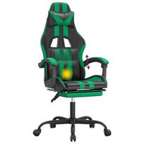 Gaming Chair with Footrest Swivel Black & Green PU Leather