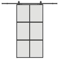 Sliding Door with Fittings Black 102.5 x 205 cm Tempered Glass
