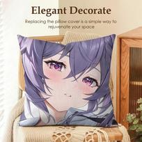 Keqing Genshin Impact Cute Cushion Cover Natural Linen Organic Fabric Double-Sided Printing Sofa Home Decor Gift Pillow Case Peach skin 18*18(CM)-1Pcs