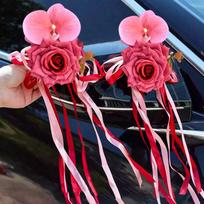 2Pcs Suction Cup Ribbon Wedding Car Flower Artificial Bowknot Wedding Decoration Reusable Simulation Fake Flower Bouquet