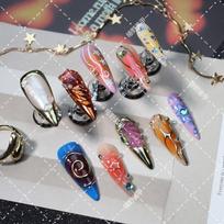 Press-On Nails With Starry Rhinestone Gradient Metallic Design - Thin Invisible Edge Sweet Edgy Style Women L Includes 3-piece nail art tool kit