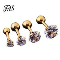 Vyrai Moterys Kalnų krištolas kremzlės Tragus Bar Helix Upper Ear Earring Stud Jewelry 4mm