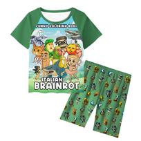 Italian Brainrot Al Tung Tungtung Sahur Pattern Kids Sleepwear Set With Comfortable Long Pants 110cm žalia