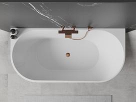 Mexen Oval laisvai stovinti vonia prie sienos 180 x 80 cm, balta/juoda, rožinio aukso perpildymo anga - 52671808075-60, 180 x 80 cm