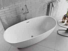 Mexen Luvo Slim laisvai stovinti vonia 170 x 75 cm, balta, chromuota persipylimo anga - 52801707500-01, 170 x 75 cm