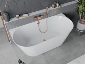 Mexen Oval Slim laisvai stovinti prie sienos vonia 170 x 80 cm, balta, matinė vario perpylimo anga - 52661708000-65, 170 x 80 cm