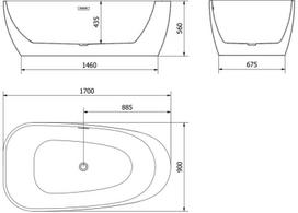 Mexen Giada laisvai pastatoma vonia 170 x 90 cm, blizgi balta, juodas užpildymas - 52741709000-70, 170 x 90 cm