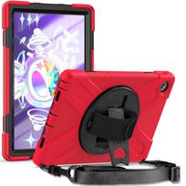 Shockproof Tablet Case for 10.61'' Lenovo Tab M10 Plus (3rd Gen) Case 125F/128F Cover Rotate Hand Strap Silicone+PC Stand Shell Tab M10 Plus 3rd Gen raudona
