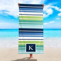 Sea Turtle Striped Beach Towel Personalized Initial K Summer Microfiber Bath Towel Oversized Quick Women Men Adults Kids 50x100cm