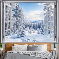 Forest Window Tapestry, Nature Outdoor Tree Wall Backdrop, Woodland Scene Large Mural For Bedroom Living Room Office Decor 70x100CM