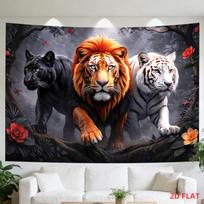 Majestic Lion Tiger Black Panther Jungle Flowers Tapestry Wall Hanging For Living Room Bedroom Decor Wild Animal Art Print Home 70x100cm28x39in black