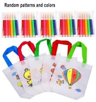 5 Sets DIY Graffiti Bag with Markers Handmade Painting Non-Woven Bag for Children Arts Crafts Color Filling Drawing Bags Toy