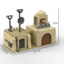453pcs PUBG Game Desert Middle East Police Radar Base Buiding Blocks set Military Construction Model Bricks For Boys Gifts geltona