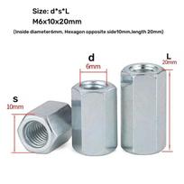 M5 M6 M8 M10 M12 M14 M16 Rod Coupling Hex Nut steel Galvanized Long Hex Nut Connection Thread Nut M5x8x10mm-5Pcs